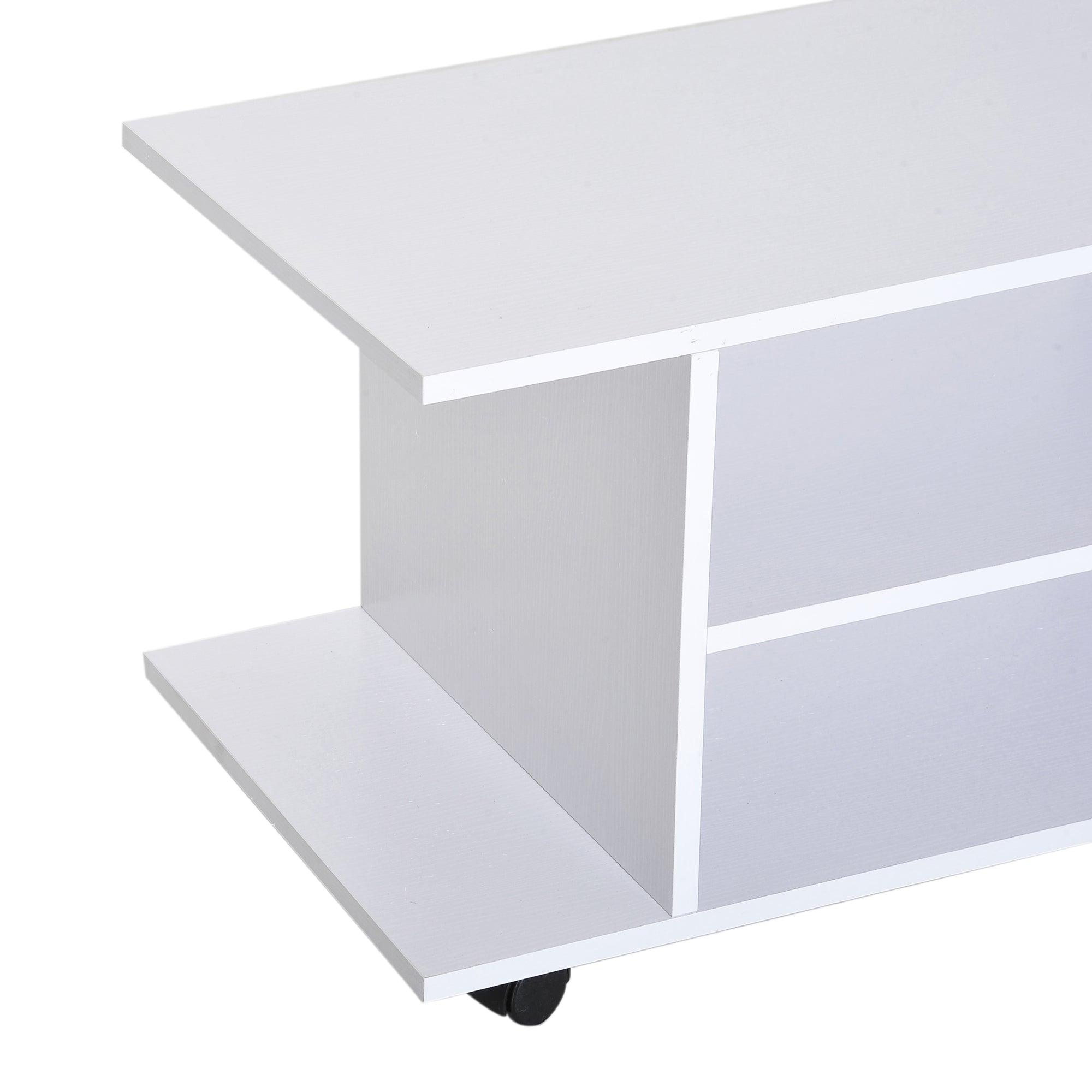 TV Stand with Swivel Wheels, Wooden TV Bench with Shelves, TV Stand for TVs up to 42 inches, Contemporary Style for Living Room, Bedroom, and Office, 80 x 40 x 40 cm, White