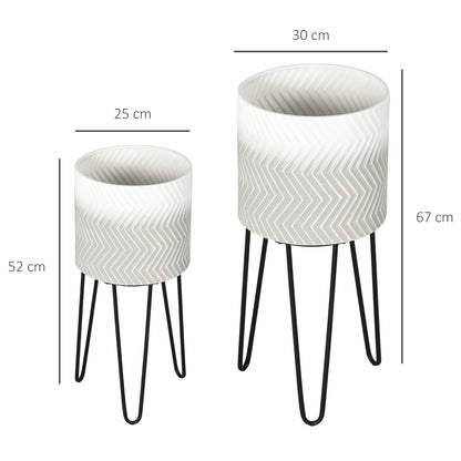 2-Piece Plant Stand Set, 52/67 cm High Flower Stand for Indoor Outdoor, Metal Flower Pot Stand for Living Room, Garden Balcony Decor, Gray