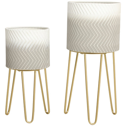 2-Piece Plant Stand Set, 52/67 cm High Flower Stand for Indoor Outdoor, Metal Flower Pot Stand for Living Room, Garden Balcony Decor, Gray