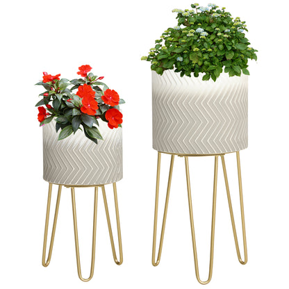 2-Piece Plant Stand Set, 52/67 cm High Flower Stand for Indoor Outdoor, Metal Flower Pot Stand for Living Room, Garden Balcony Decor, Gray
