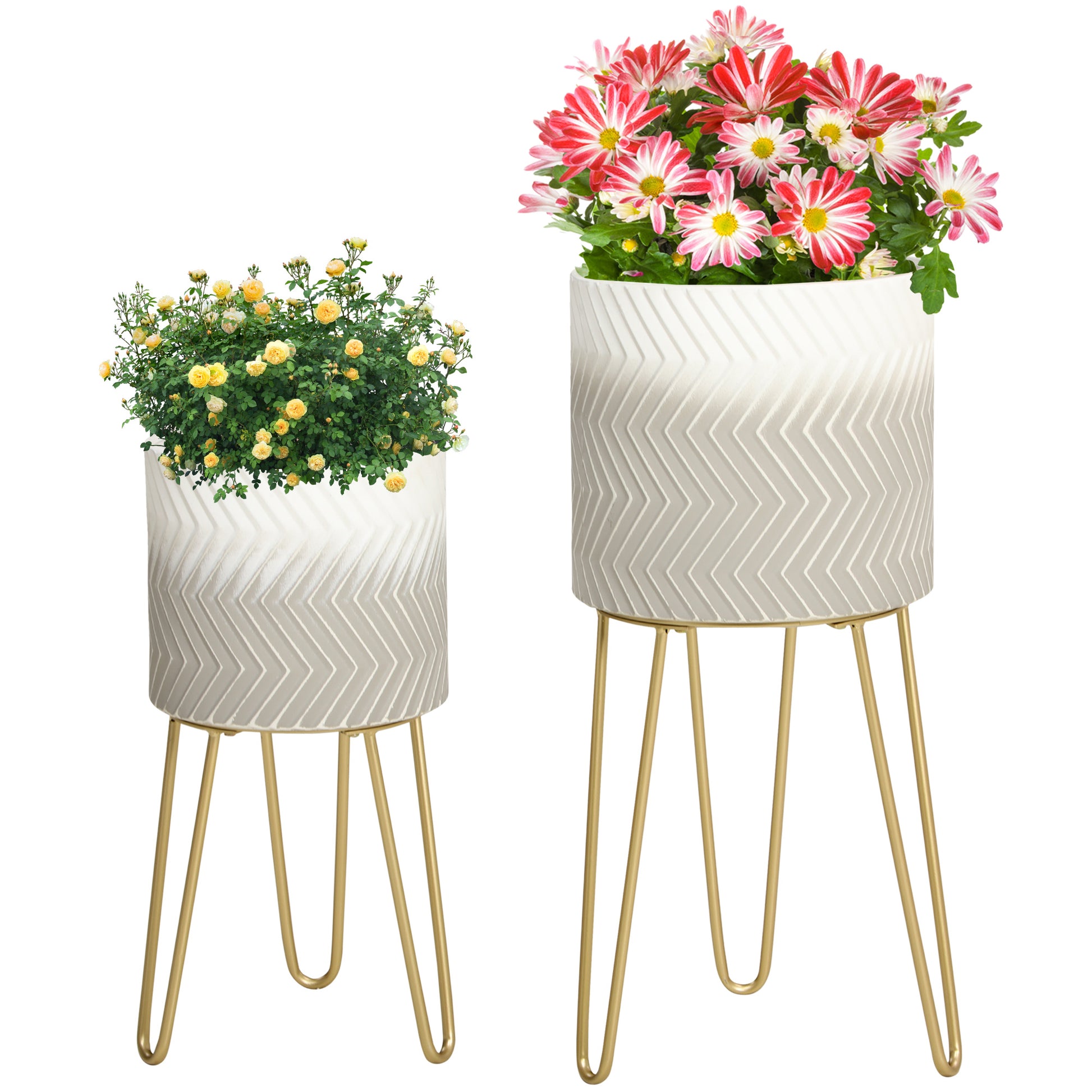 2-Piece Plant Stand Set, 52/67 cm High Flower Stand for Indoor Outdoor, Metal Flower Pot Stand for Living Room, Garden Balcony Decor, Gray