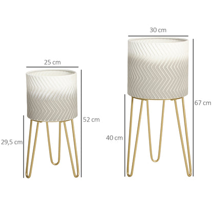 2-Piece Plant Stand Set, 52/67 cm High Flower Stand for Indoor Outdoor, Metal Flower Pot Stand for Living Room, Garden Balcony Decor, Gray