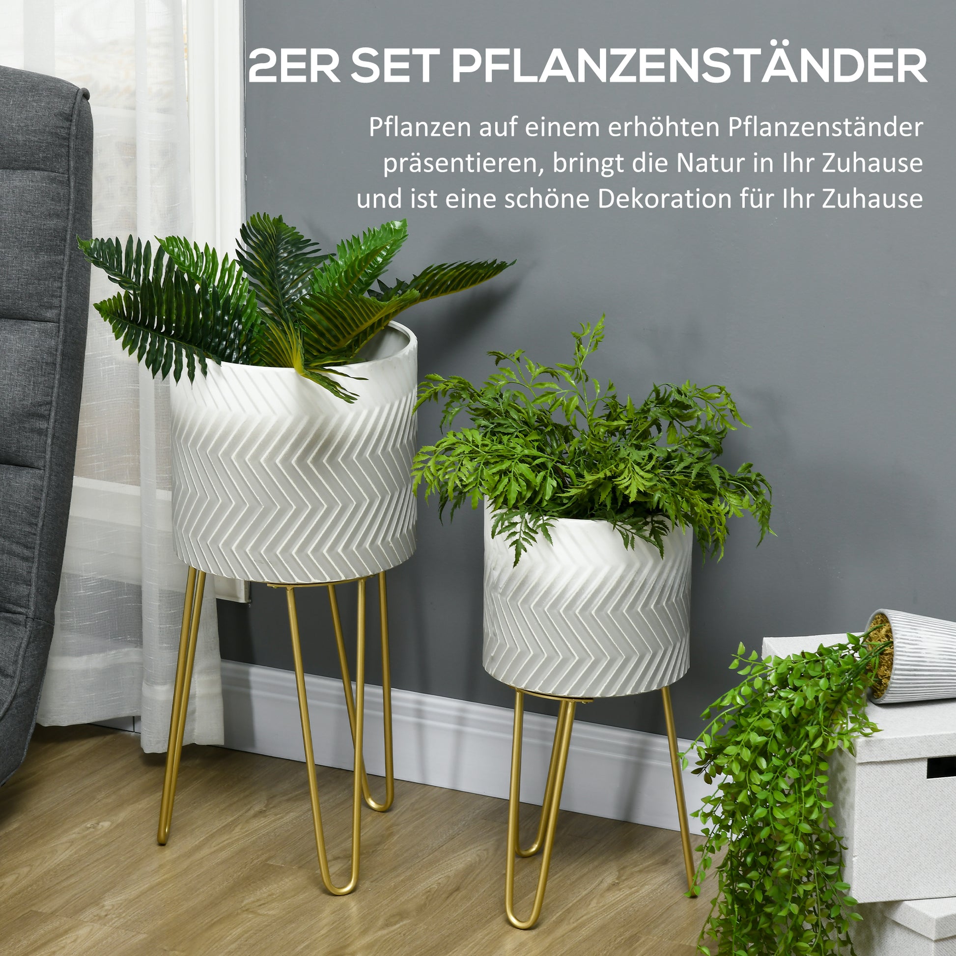 2-Piece Plant Stand Set, 52/67 cm High Flower Stand for Indoor Outdoor, Metal Flower Pot Stand for Living Room, Garden Balcony Decor, Gray