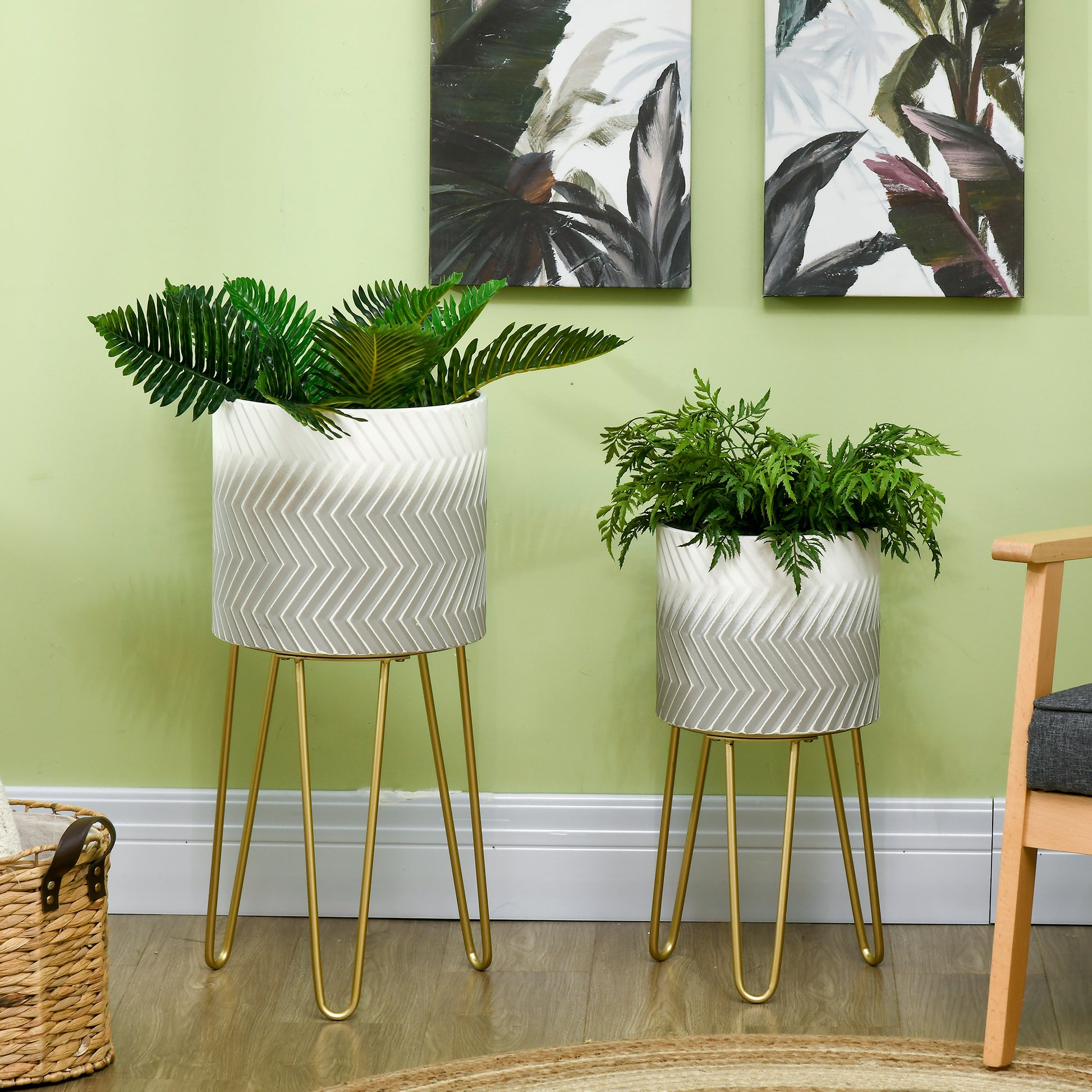2-Piece Plant Stand Set, 52/67 cm High Flower Stand for Indoor Outdoor, Metal Flower Pot Stand for Living Room, Garden Balcony Decor, Gray