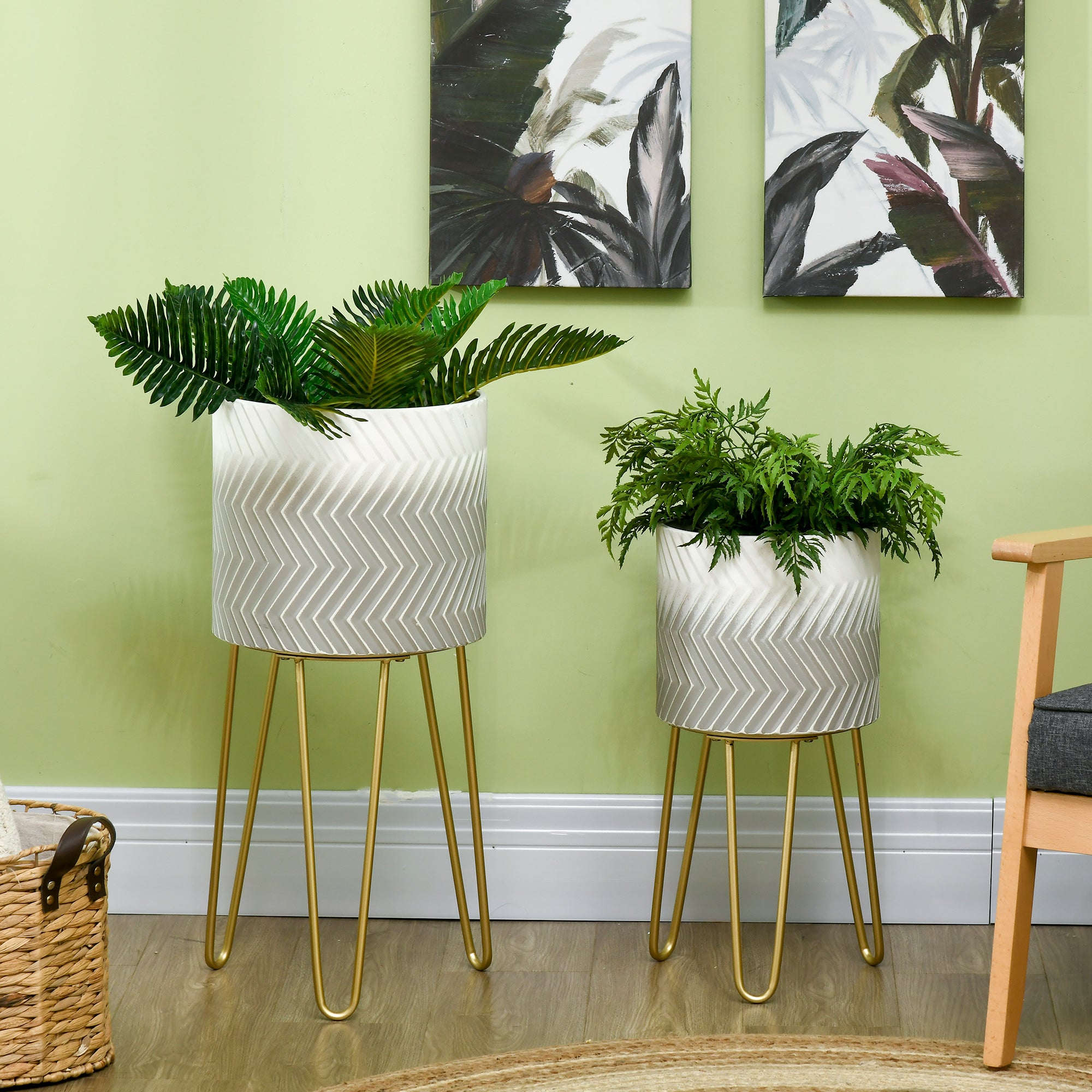 2-Piece Plant Stand Set, 52/67 cm High Flower Stand for Indoor Outdoor, Metal Flower Pot Stand for Living Room, Garden Balcony Decor, Gray