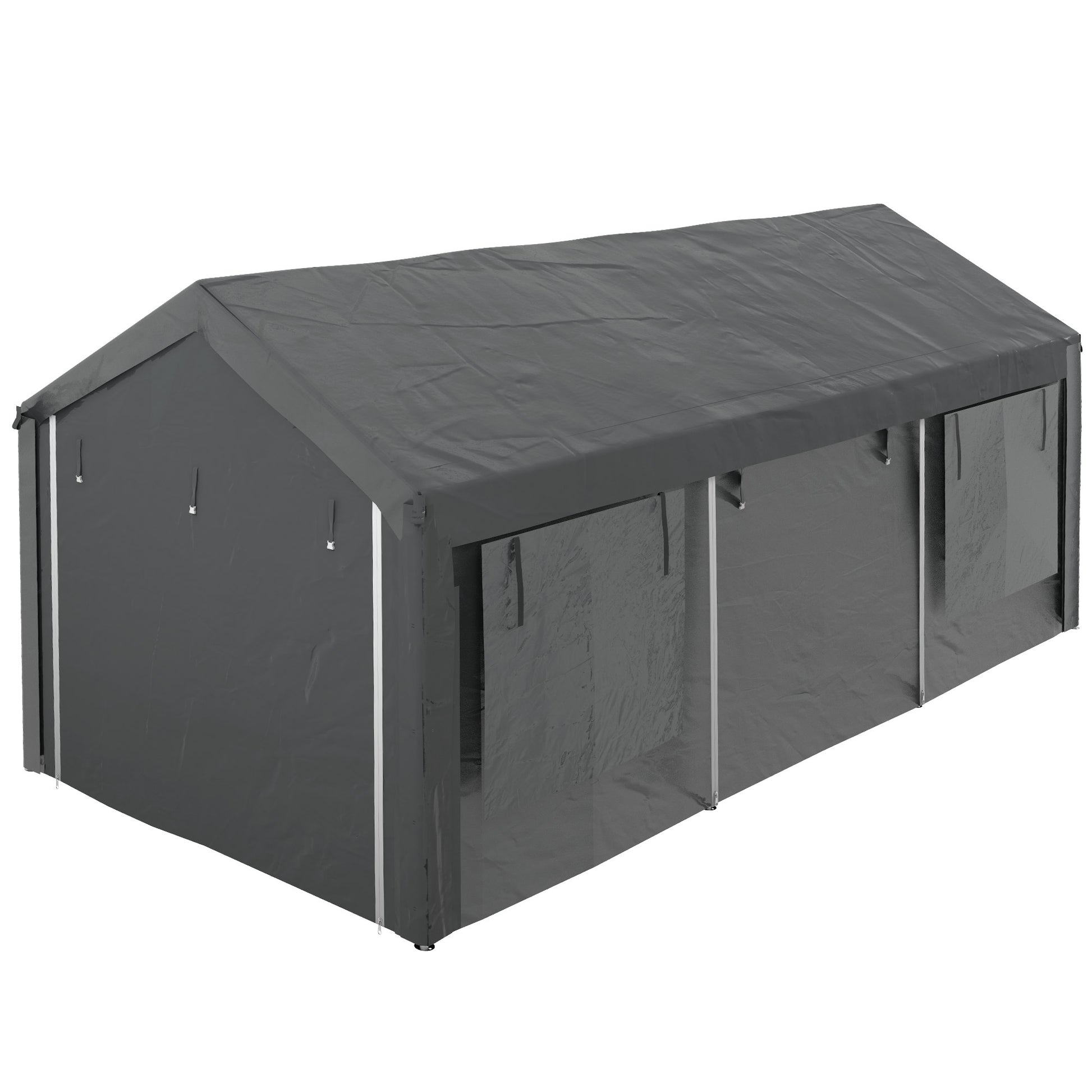 Carport, approx. 6 x 3m Party Tent, Adjustable Height Car Garage, Car Canopy with 4 Mesh Windows, 4 Doors, for Car, Truck, Steel, Dark Grey