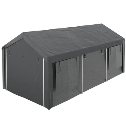 Carport, approx. 6 x 3m Party Tent, Adjustable Height Car Garage, Car Canopy with 4 Mesh Windows, 4 Doors, for Car, Truck, Steel, Dark Grey