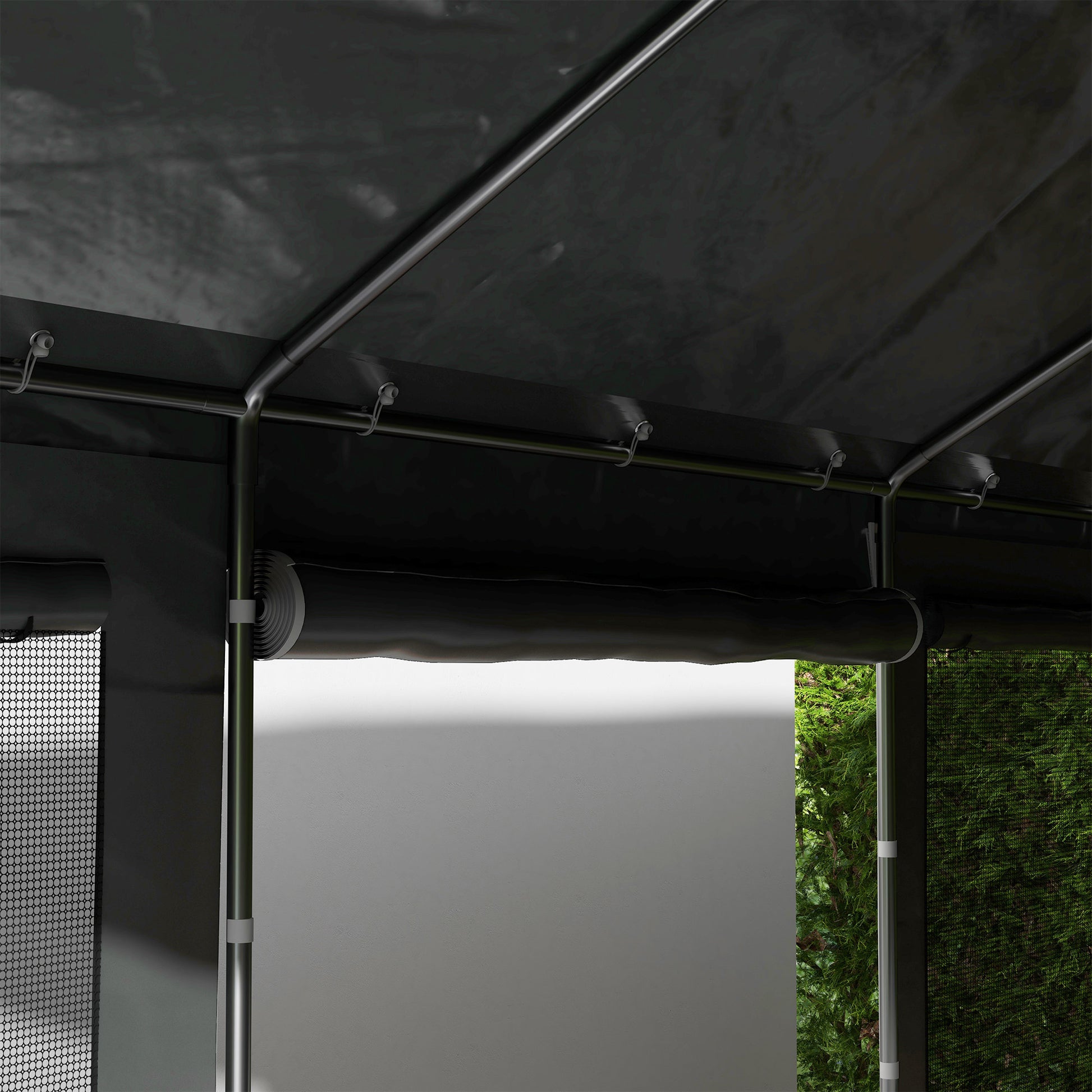 Carport, approx. 6 x 3m Party Tent, Adjustable Height Car Garage, Car Canopy with 4 Mesh Windows, 4 Doors, for Car, Truck, Steel, Dark Grey