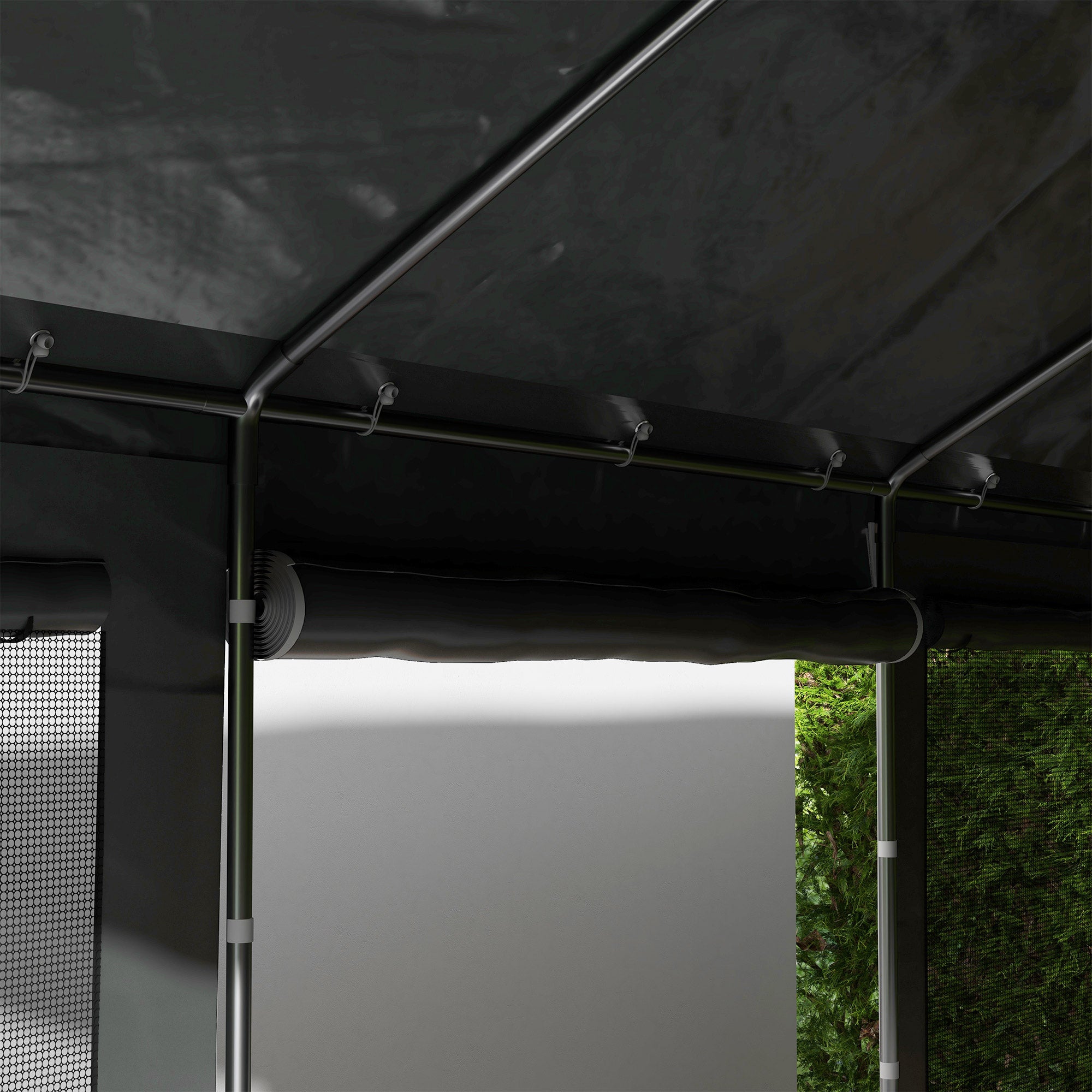 Carport, approx. 6 x 3m Party Tent, Adjustable Height Car Garage, Car Canopy with 4 Mesh Windows, 4 Doors, for Car, Truck, Steel, Dark Grey