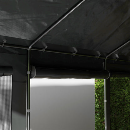 Carport, approx. 6 x 3m Party Tent, Adjustable Height Car Garage, Car Canopy with 4 Mesh Windows, 4 Doors, for Car, Truck, Steel, Dark Grey