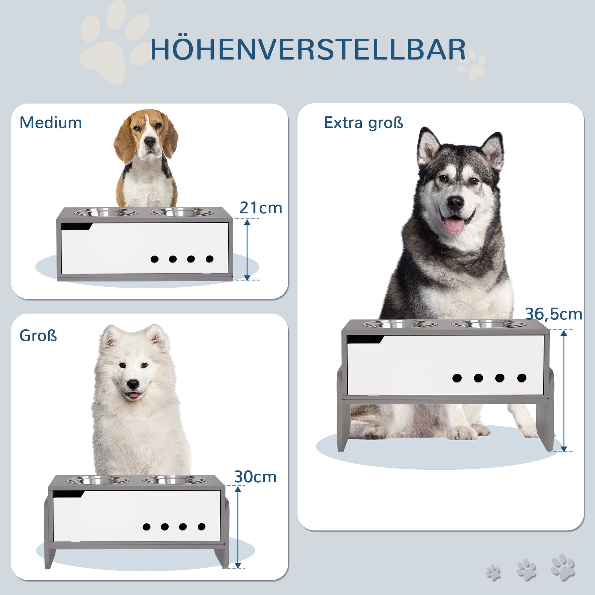 Elevated Dog Bowl Height Adjustable Feeding Bowl with Storage Water Bowl 2 x 2000ml Stainless Steel Bowls Slow Feeding Bowl Adjustable Feeder Feeding Station for Large Dogs Cats Gray
