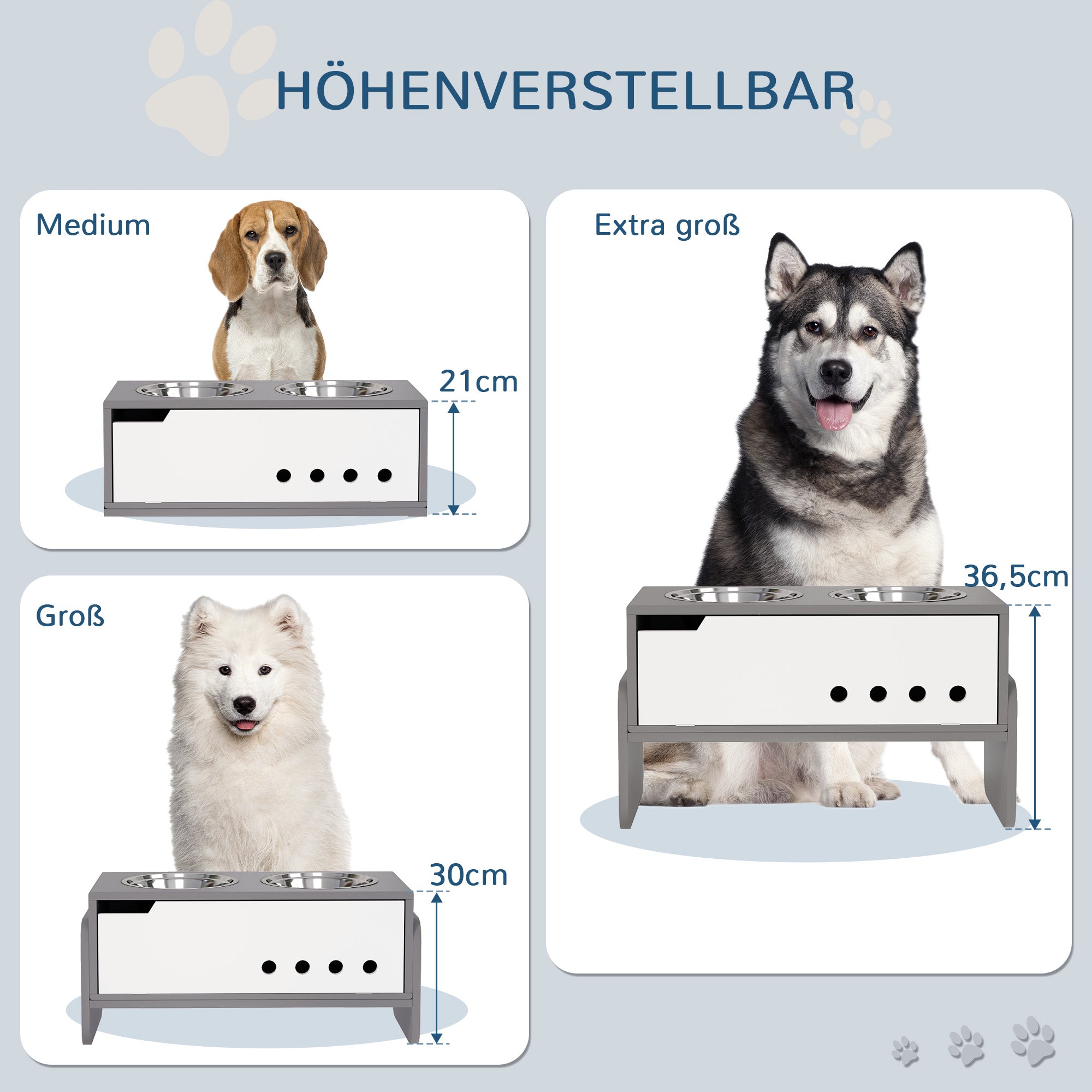 Elevated Dog Bowl Height Adjustable Feeding Bowl with Storage Water Bowl 2 x 2000ml Stainless Steel Bowls Slow Feeding Bowl Adjustable Feeder Feeding Station for Large Dogs Cats Gray