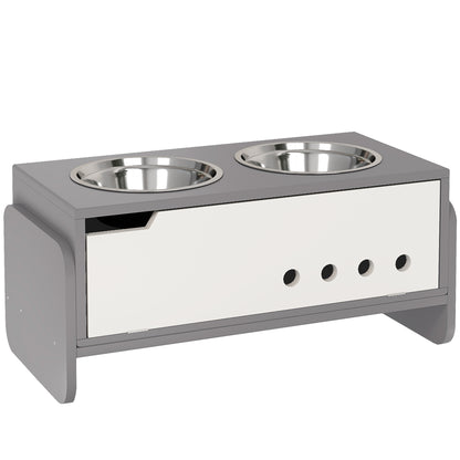 Elevated Dog Bowl Height Adjustable Feeding Bowl with Storage Water Bowl 2 x 2000ml Stainless Steel Bowls Slow Feeding Bowl Adjustable Feeder Feeding Station for Large Dogs Cats Gray