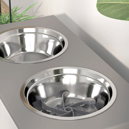 Elevated Dog Bowl Height Adjustable Feeding Bowl with Storage Water Bowl 2 x 2000ml Stainless Steel Bowls Slow Feeding Bowl Adjustable Feeder Feeding Station for Large Dogs Cats Gray