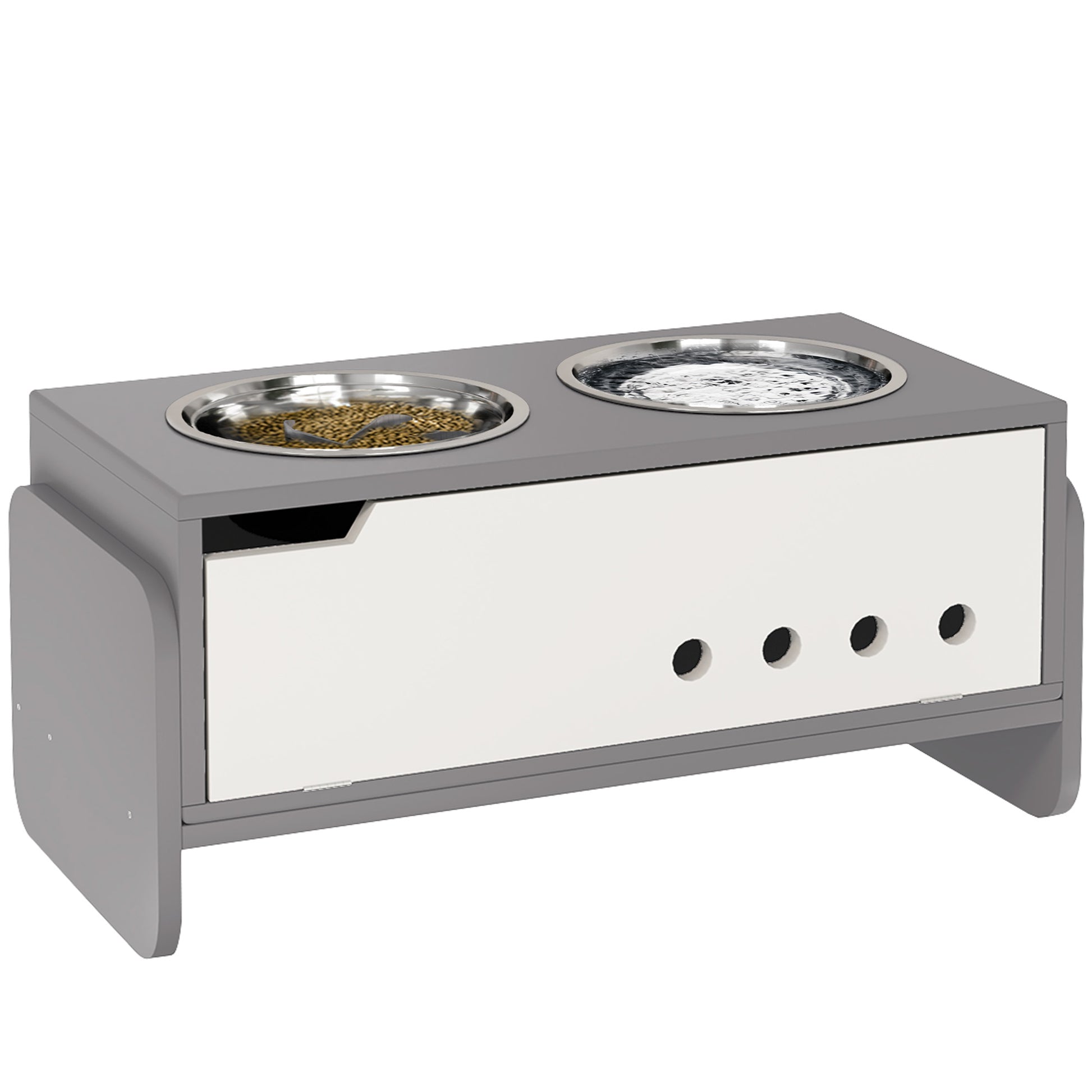 Elevated Dog Bowl Height Adjustable Feeding Bowl with Storage Water Bowl 2 x 2000ml Stainless Steel Bowls Slow Feeding Bowl Adjustable Feeder Feeding Station for Large Dogs Cats Gray