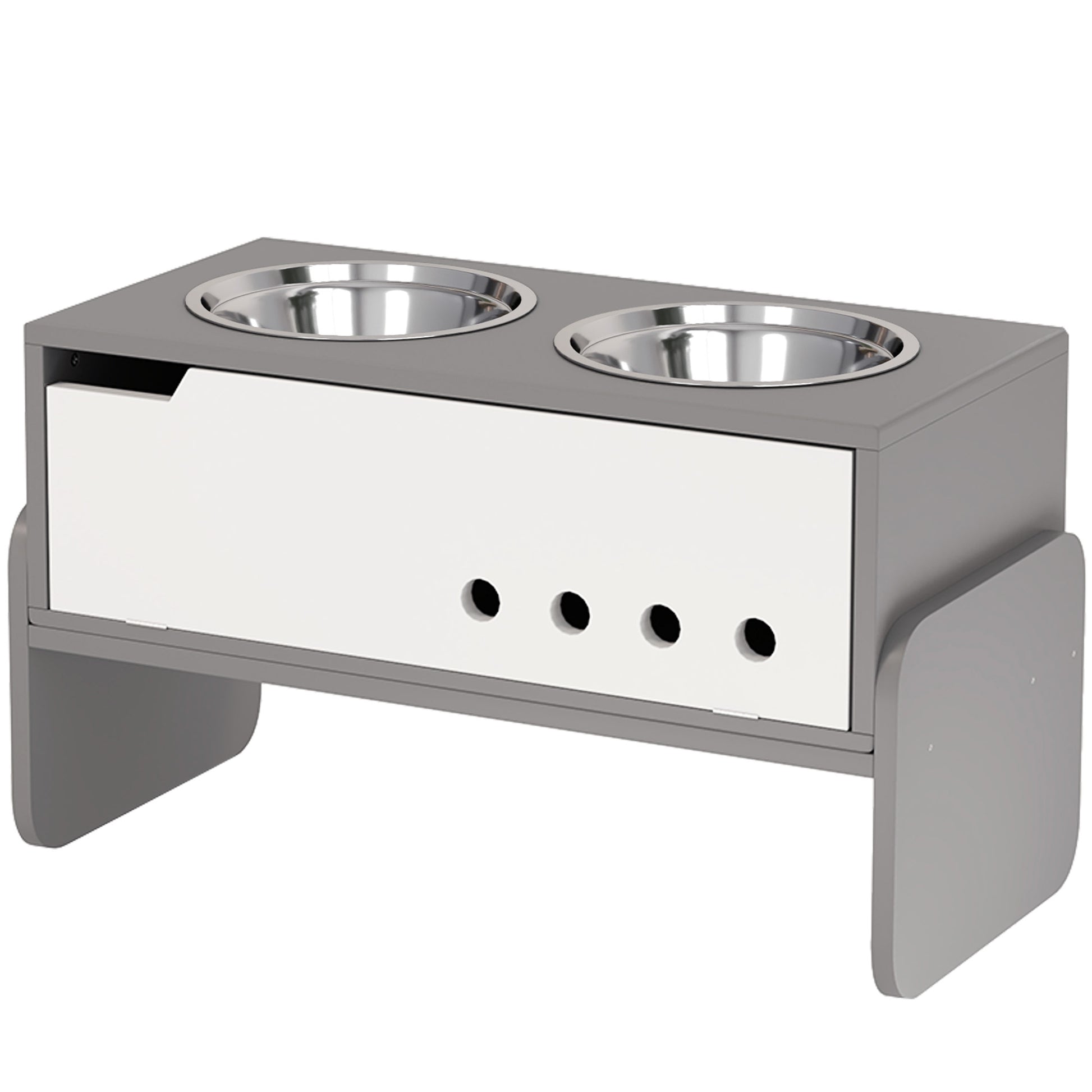 Elevated Dog Bowl Height Adjustable Feeding Bowl with Storage Water Bowl 2 x 2000ml Stainless Steel Bowls Slow Feeding Bowl Adjustable Feeder Feeding Station for Large Dogs Cats Gray