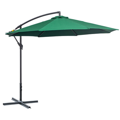 Garden Umbrella Ø300x250 cm Cantilever Reclining Parasol with Crank Cross Base and Steel Support 8 Rods for Outdoor Terrace Balcony Dark Green