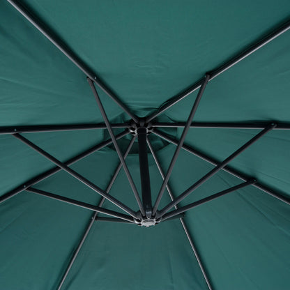 Garden Umbrella Ø300x250 cm Cantilever Reclining Parasol with Crank Cross Base and Steel Support 8 Rods for Outdoor Terrace Balcony Dark Green