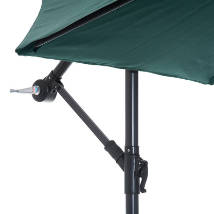 Garden Umbrella Ø300x250 cm Cantilever Reclining Parasol with Crank Cross Base and Steel Support 8 Rods for Outdoor Terrace Balcony Dark Green