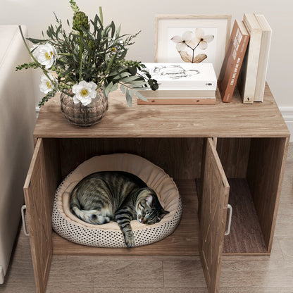 Cat Litter Box Furniture 3 in 1 Nest Side Table Cat Litter Box with Doors Scratching Mat and Compartment for Living Room Bedroom 80x48x50.5 cm Brown