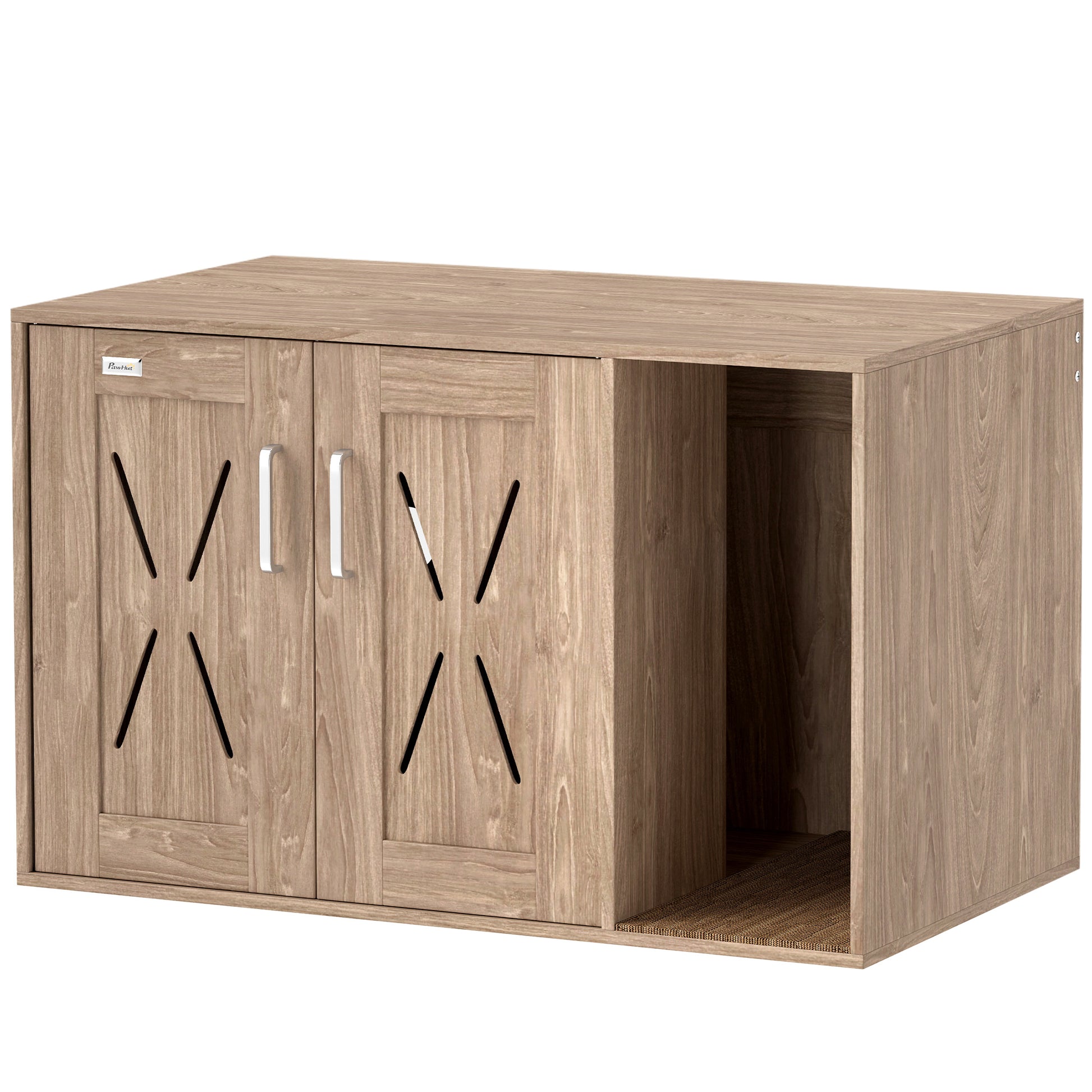 Cat Litter Box Furniture 3 in 1 Nest Side Table Cat Litter Box with Doors Scratching Mat and Compartment for Living Room Bedroom 80x48x50.5 cm Brown