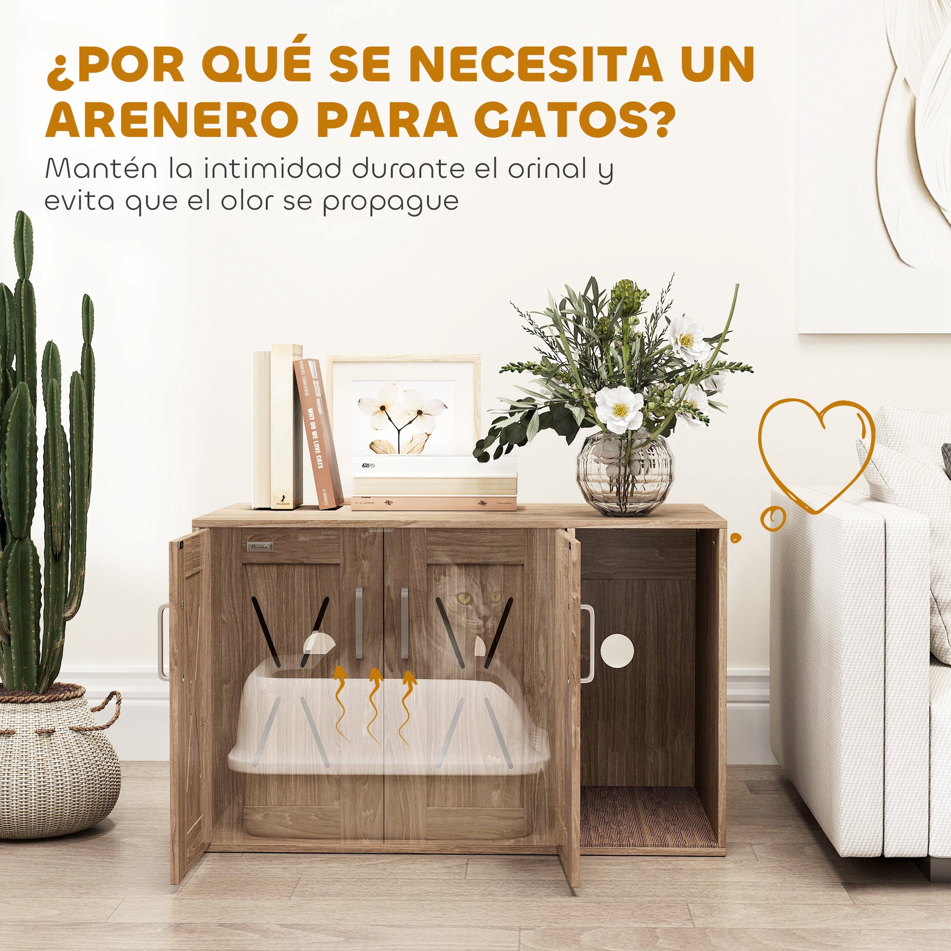 Cat Litter Box Furniture 3 in 1 Nest Side Table Cat Litter Box with Doors Scratching Mat and Compartment for Living Room Bedroom 80x48x50.5 cm Brown