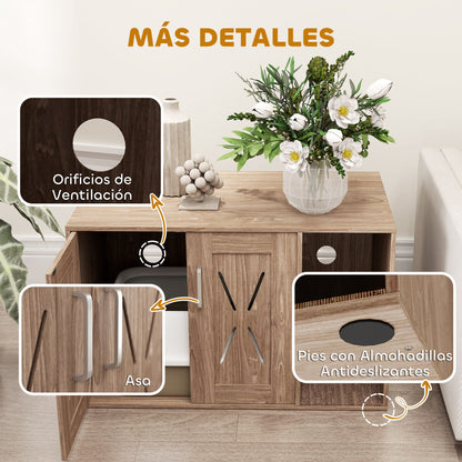 Cat Litter Box Furniture 3 in 1 Nest Side Table Cat Litter Box with Doors Scratching Mat and Compartment for Living Room Bedroom 80x48x50.5 cm Brown