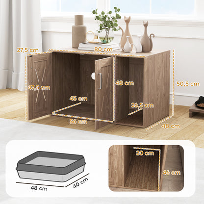 Cat Litter Box Furniture 3 in 1 Nest Side Table Cat Litter Box with Doors Scratching Mat and Compartment for Living Room Bedroom 80x48x50.5 cm Brown