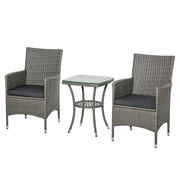Poly Rattan Garden Furniture Set, Outdoor Lounge Balcony Furniture for 2 Persons, 3-Piece Seating Group, 2 Chairs, Table Seat Cushions, Garden Lounge for Garden, Terrace, Balcony, Gray
