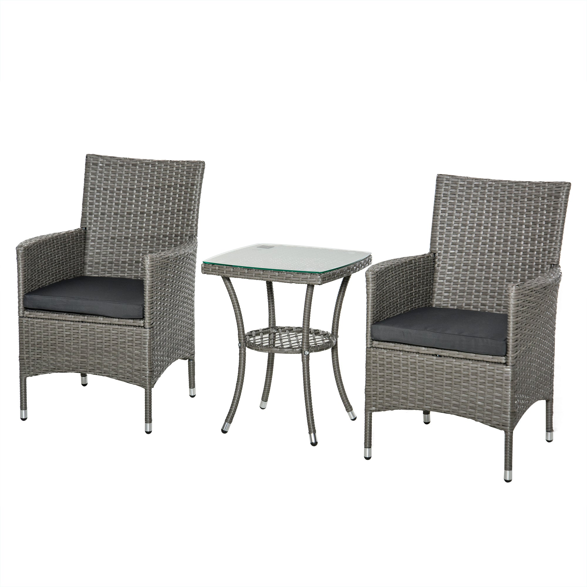 Poly Rattan Garden Furniture Set, Outdoor Lounge Balcony Furniture for 2 Persons, 3-Piece Seating Group, 2 Chairs, Table Seat Cushions, Garden Lounge for Garden, Terrace, Balcony, Gray