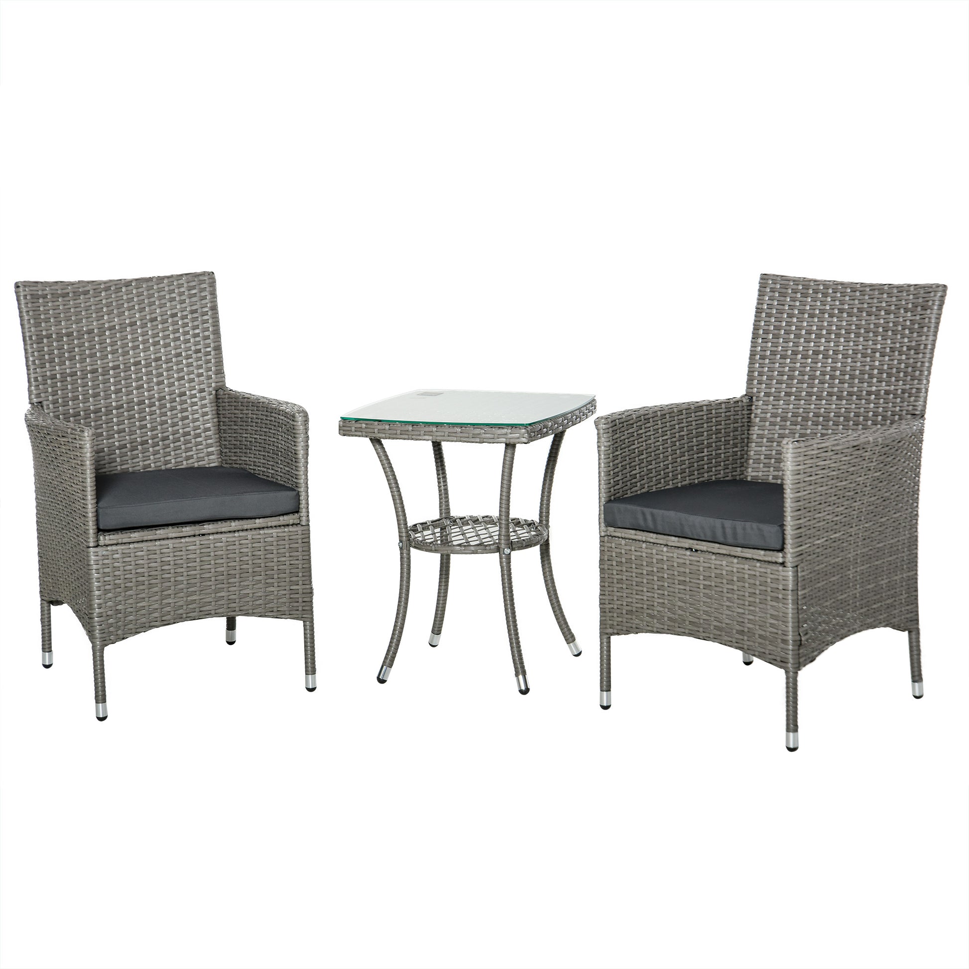 Poly Rattan Garden Furniture Set, Outdoor Lounge Balcony Furniture for 2 Persons, 3-Piece Seating Group, 2 Chairs, Table Seat Cushions, Garden Lounge for Garden, Terrace, Balcony, Gray