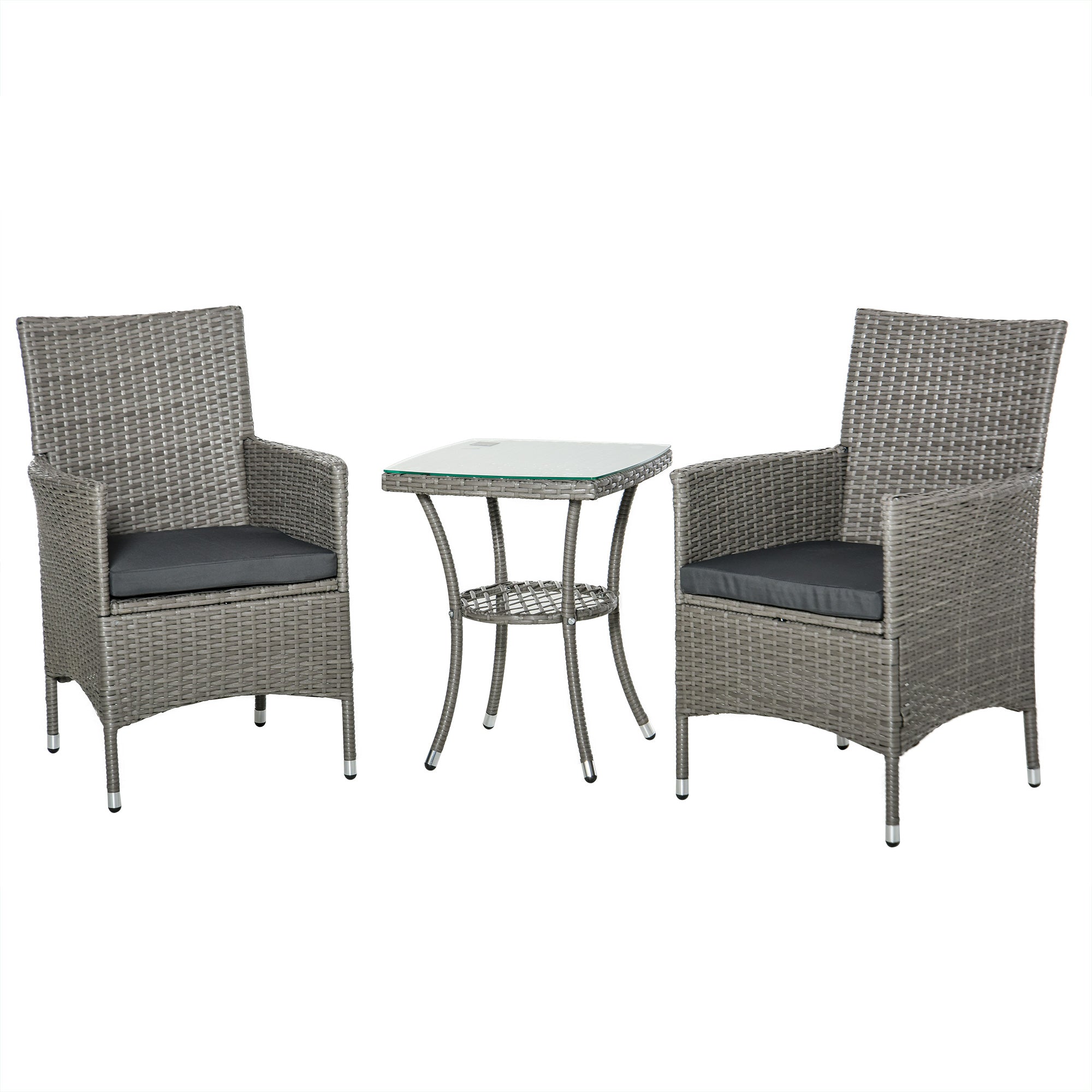 Poly Rattan Garden Furniture Set, Outdoor Lounge Balcony Furniture for 2 Persons, 3-Piece Seating Group, 2 Chairs, Table Seat Cushions, Garden Lounge for Garden, Terrace, Balcony, Gray
