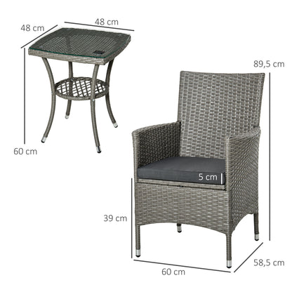Poly Rattan Garden Furniture Set, Outdoor Lounge Balcony Furniture for 2 Persons, 3-Piece Seating Group, 2 Chairs, Table Seat Cushions, Garden Lounge for Garden, Terrace, Balcony, Gray