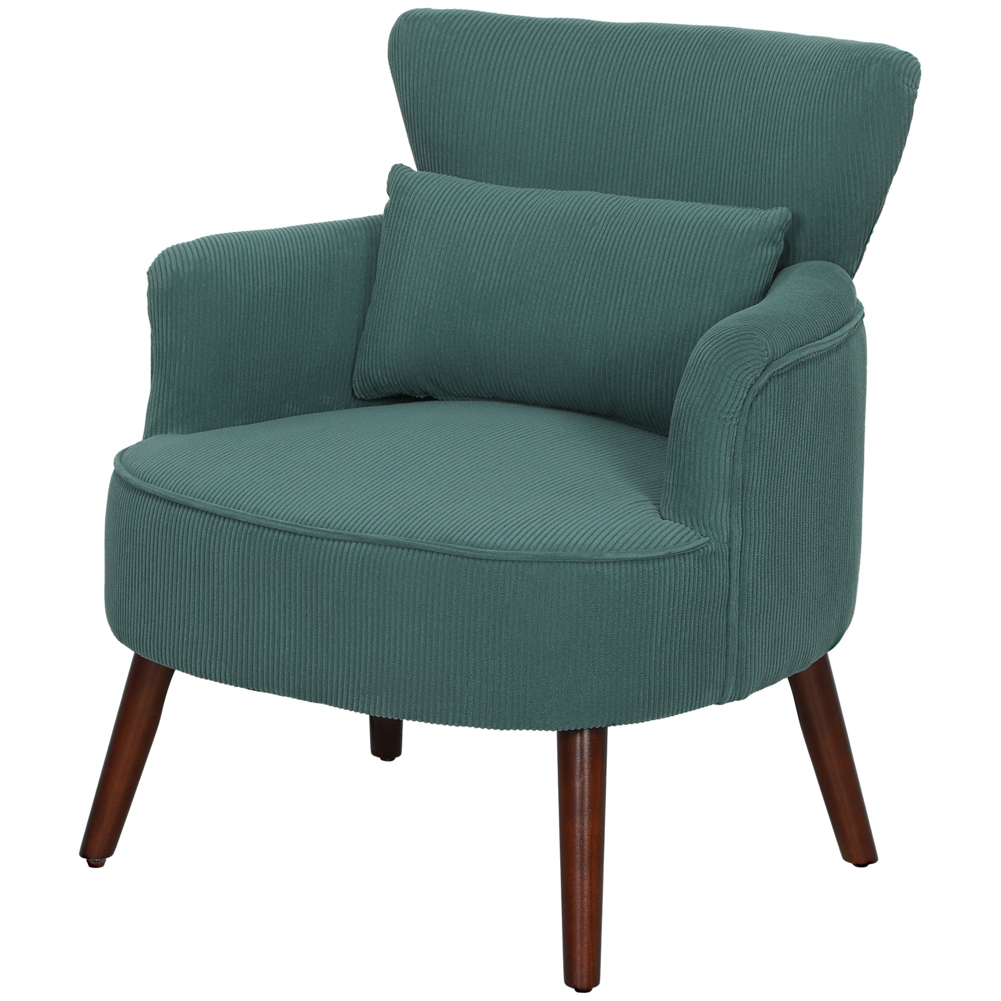 Armchair with Backrest, Rounded Armrests, Upholstered Lounge Chair with Corduroy Look, Wooden Legs, for Bedroom, Living Room, up to 120 kg, Dark Green