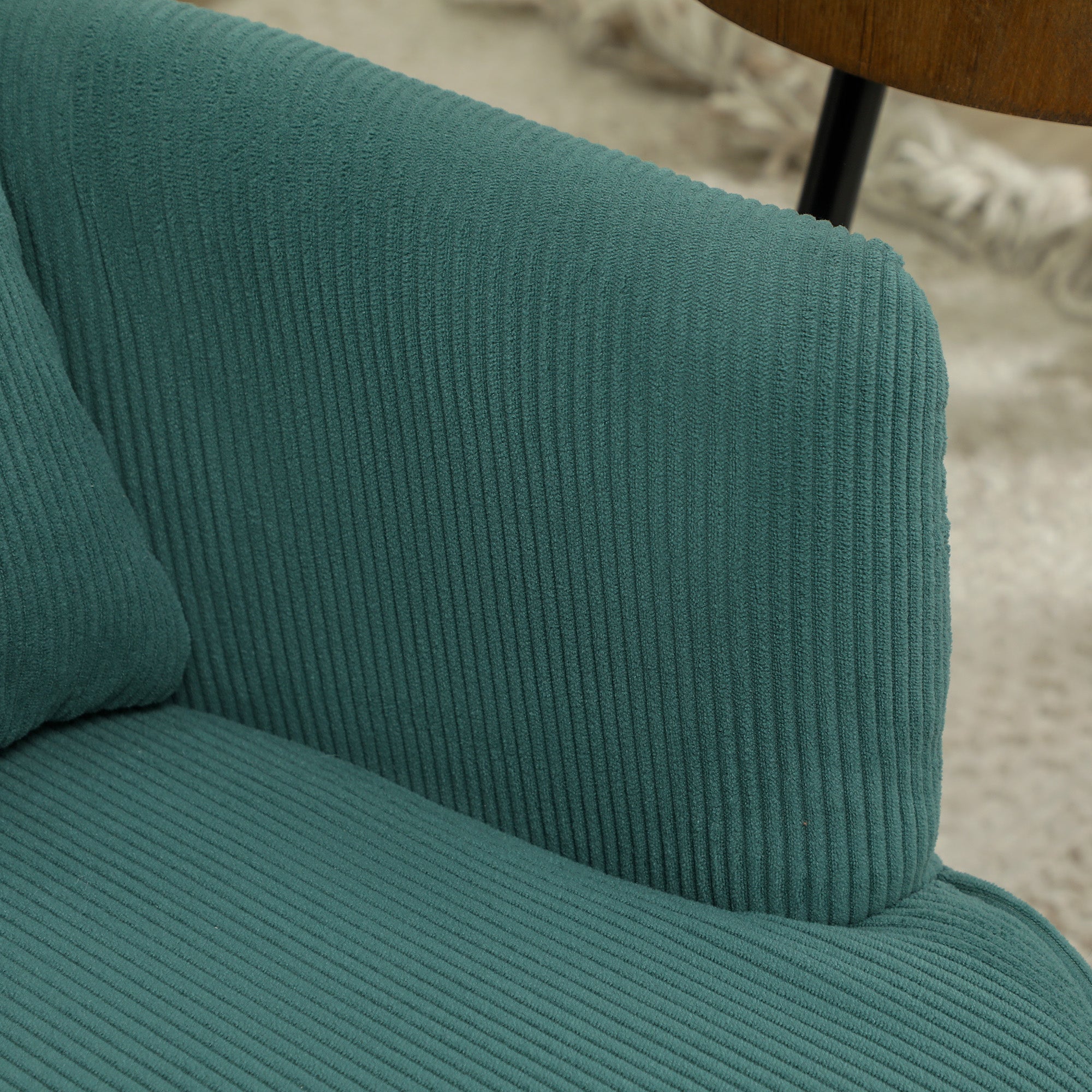 Armchair with Backrest, Rounded Armrests, Upholstered Lounge Chair with Corduroy Look, Wooden Legs, for Bedroom, Living Room, up to 120 kg, Dark Green