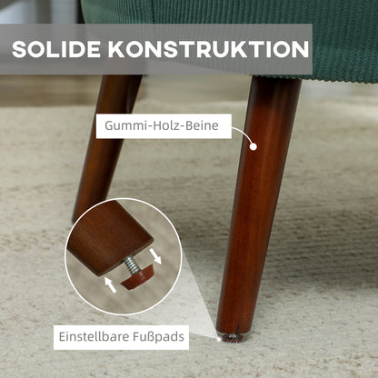 Armchair with Backrest, Rounded Armrests, Upholstered Lounge Chair with Corduroy Look, Wooden Legs, for Bedroom, Living Room, up to 120 kg, Dark Green