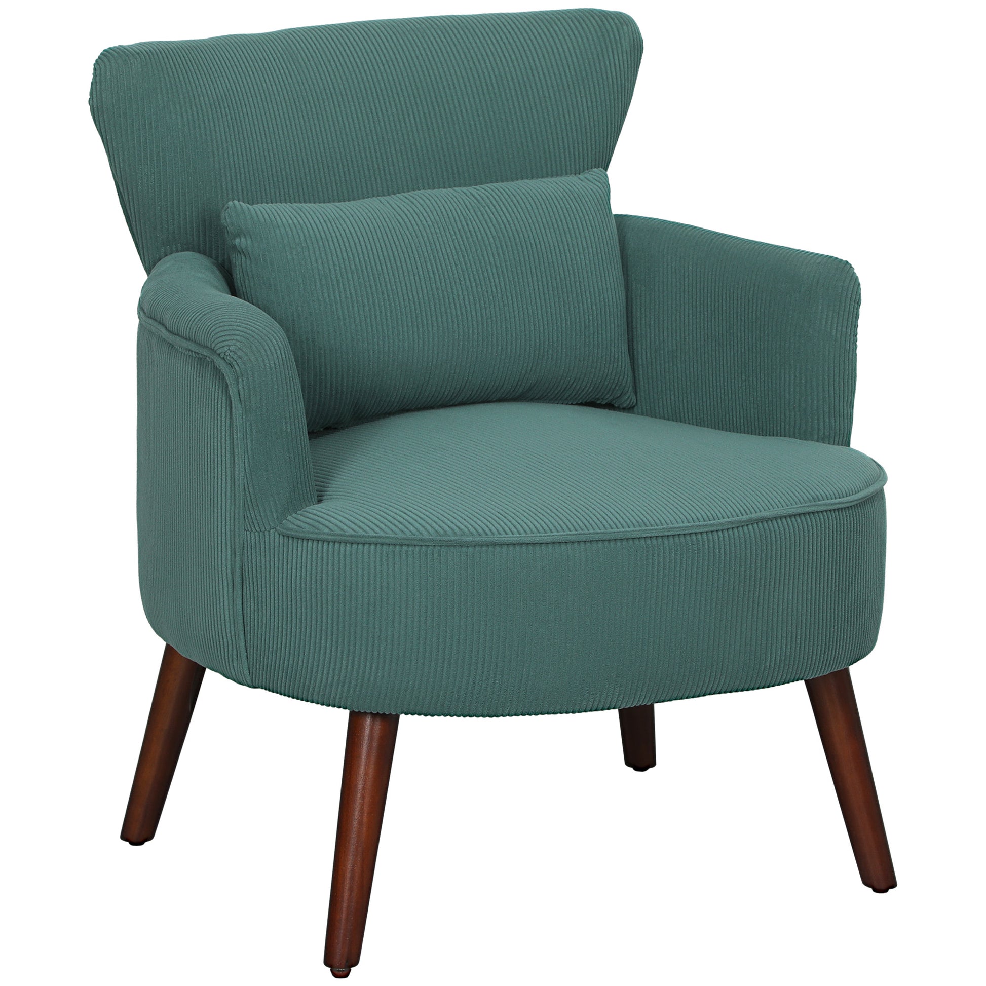 Armchair with Backrest, Rounded Armrests, Upholstered Lounge Chair with Corduroy Look, Wooden Legs, for Bedroom, Living Room, up to 120 kg, Dark Green