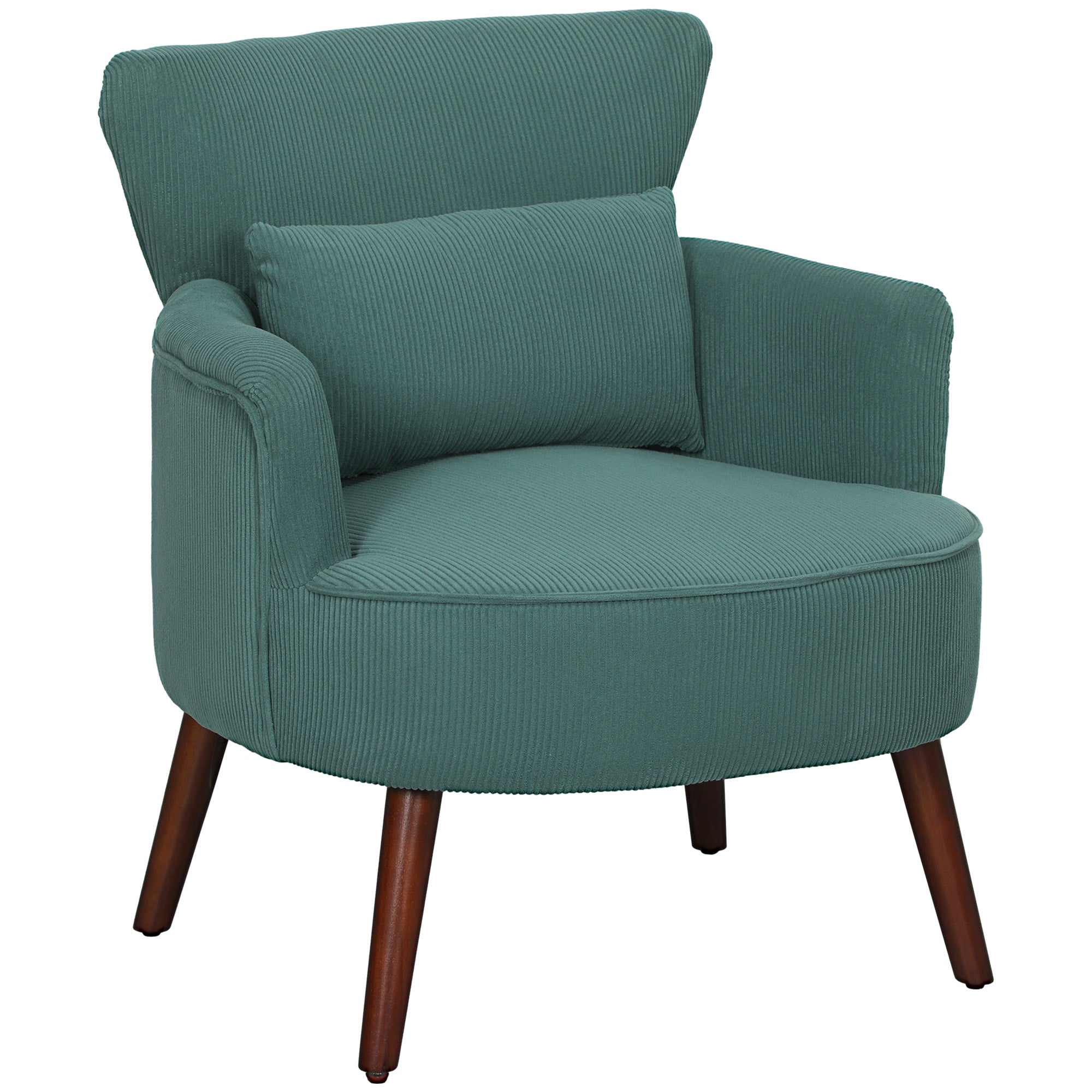 Armchair with Backrest, Rounded Armrests, Upholstered Lounge Chair with Corduroy Look, Wooden Legs, for Bedroom, Living Room, up to 120 kg, Dark Green