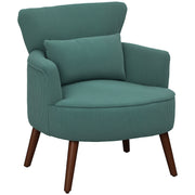Armchair with Backrest, Rounded Armrests, Upholstered Lounge Chair with Corduroy Look, Wooden Legs, for Bedroom, Living Room, up to 120 kg, Dark Green