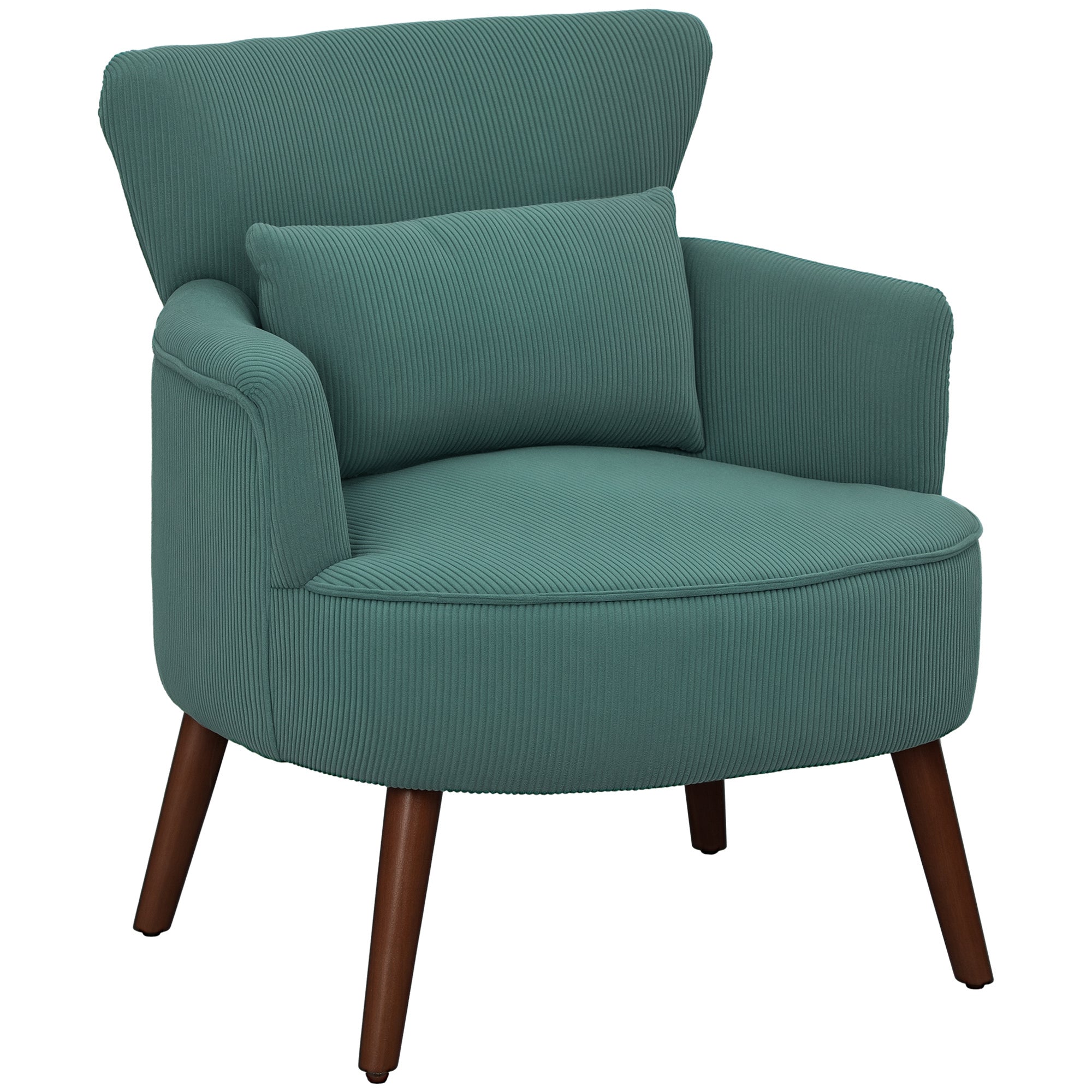 Armchair with Backrest, Rounded Armrests, Upholstered Lounge Chair with Corduroy Look, Wooden Legs, for Bedroom, Living Room, up to 120 kg, Dark Green