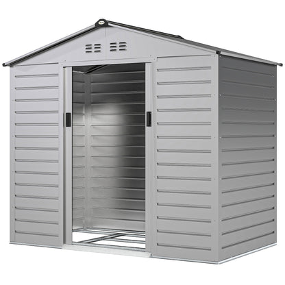 Galvanized Steel Tool Shed 2.43m² 213x131x192cm Easy Assembly Garden Storage Shed with Gable Roof, Lockable Sliding Door, Weatherproof Garden House, Outdoor Garden Shed for Outdoor Area, Grey