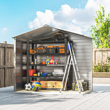 Galvanized Steel Tool Shed 2.43m² 213x131x192cm Easy Assembly Garden Storage Shed with Gable Roof, Lockable Sliding Door, Weatherproof Garden House, Outdoor Garden Shed for Outdoor Area, Grey