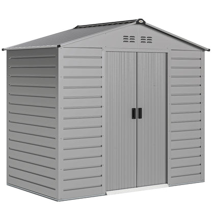 Galvanized Steel Tool Shed 2.43m² 213x131x192cm Easy Assembly Garden Storage Shed with Gable Roof, Lockable Sliding Door, Weatherproof Garden House, Outdoor Garden Shed for Outdoor Area, Grey