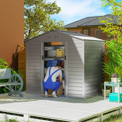 Galvanized Steel Tool Shed 2.43m² 213x131x192cm Easy Assembly Garden Storage Shed with Gable Roof, Lockable Sliding Door, Weatherproof Garden House, Outdoor Garden Shed for Outdoor Area, Grey