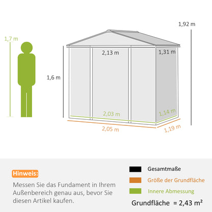 Galvanized Steel Tool Shed 2.43m² 213x131x192cm Easy Assembly Garden Storage Shed with Gable Roof, Lockable Sliding Door, Weatherproof Garden House, Outdoor Garden Shed for Outdoor Area, Grey