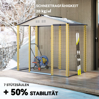 Galvanized Steel Tool Shed 2.43m² 213x131x192cm Easy Assembly Garden Storage Shed with Gable Roof, Lockable Sliding Door, Weatherproof Garden House, Outdoor Garden Shed for Outdoor Area, Grey