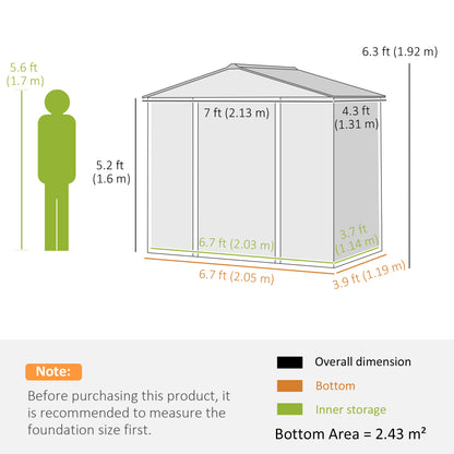 Galvanized Steel Tool Shed 2.43m² 213x131x192cm Easy Assembly Garden Storage Shed with Gable Roof, Lockable Sliding Door, Weatherproof Garden House, Outdoor Garden Shed for Outdoor Area, Grey
