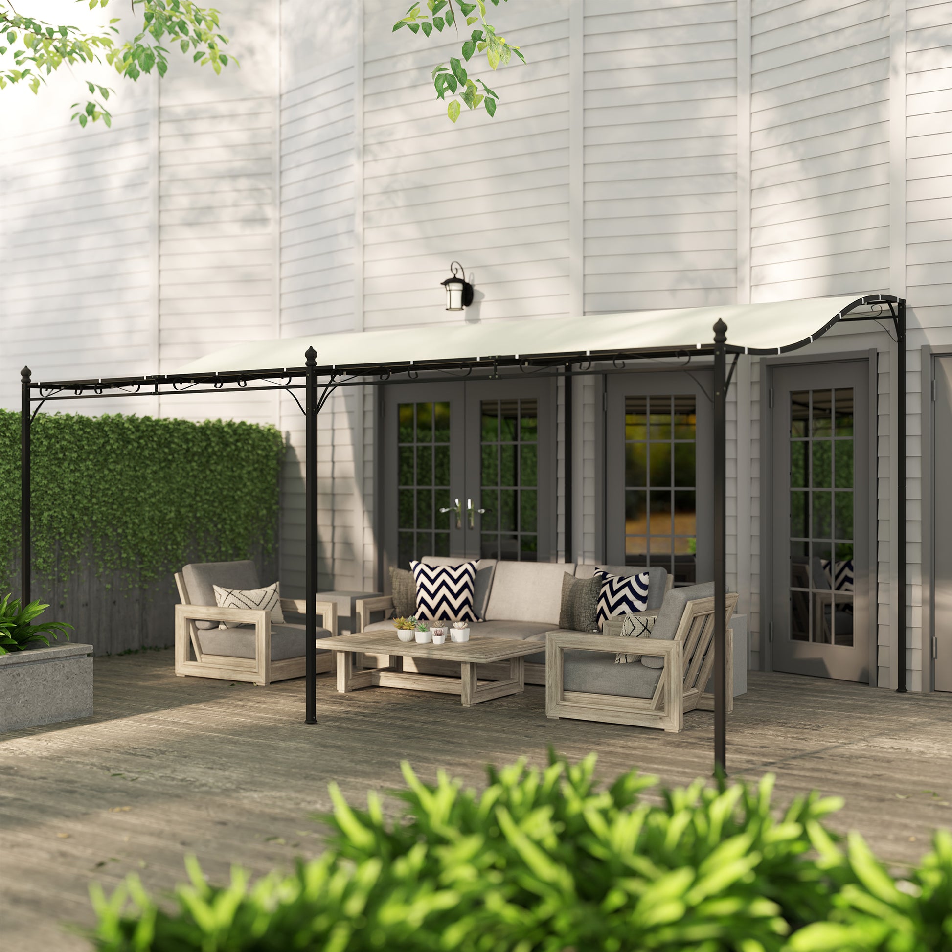 Lean-To Pergola with Roof, Water-Resistant Canopy Awning, Freestanding Garden Pavilion Patio Pavilion Canopy Sunshade for Patio Garden approx. 3x5x2.5 m Cream White