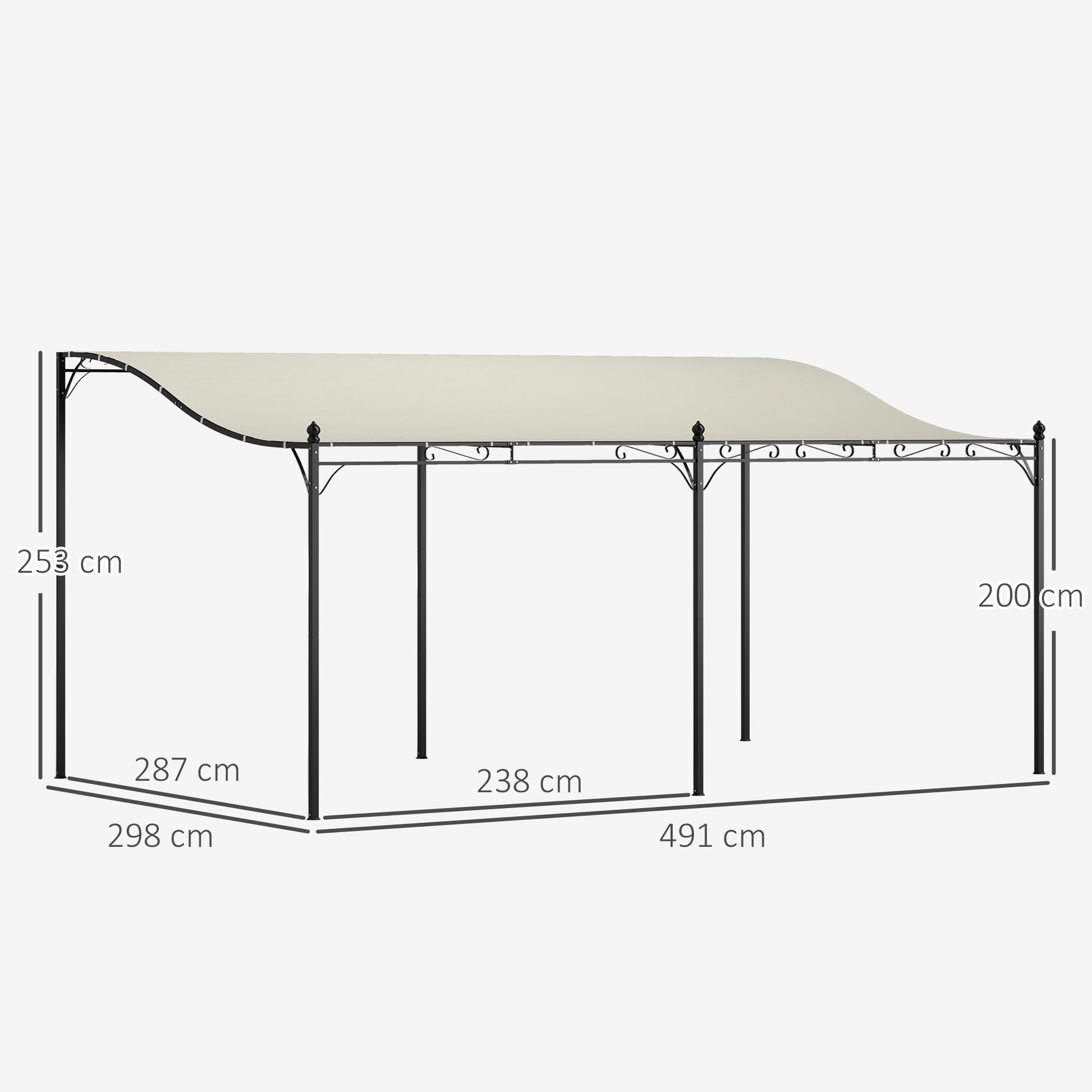 Lean-To Pergola with Roof, Water-Resistant Canopy Awning, Freestanding Garden Pavilion Patio Pavilion Canopy Sunshade for Patio Garden approx. 3x5x2.5 m Cream White