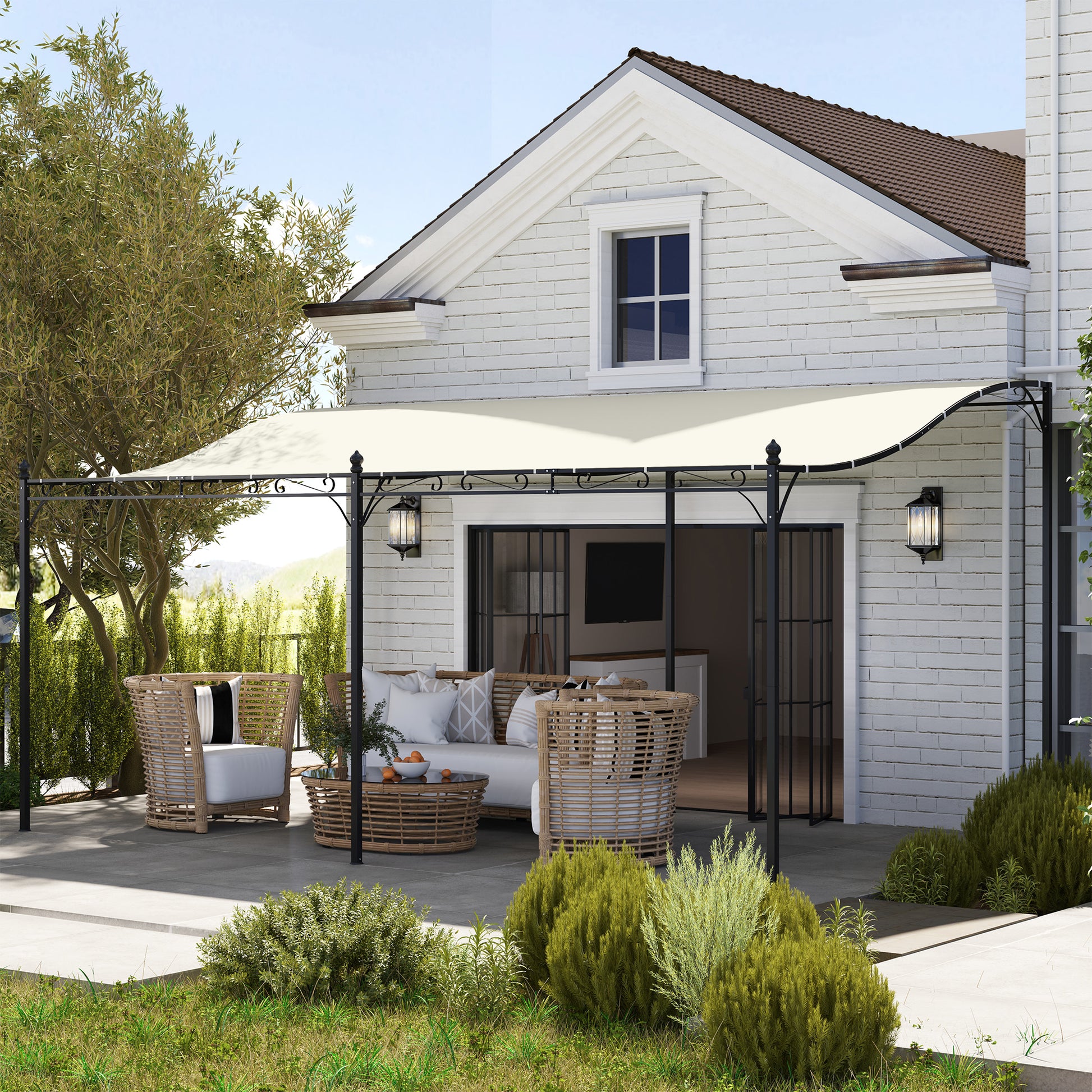 Lean-To Pergola with Roof, Water-Resistant Canopy Awning, Freestanding Garden Pavilion Patio Pavilion Canopy Sunshade for Patio Garden approx. 3x5x2.5 m Cream White